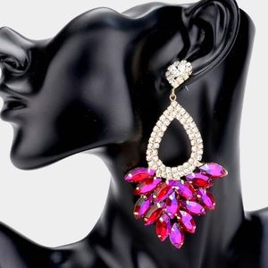 Marquise Crystal Cluster Rhinestone Evening Dangle Earrings